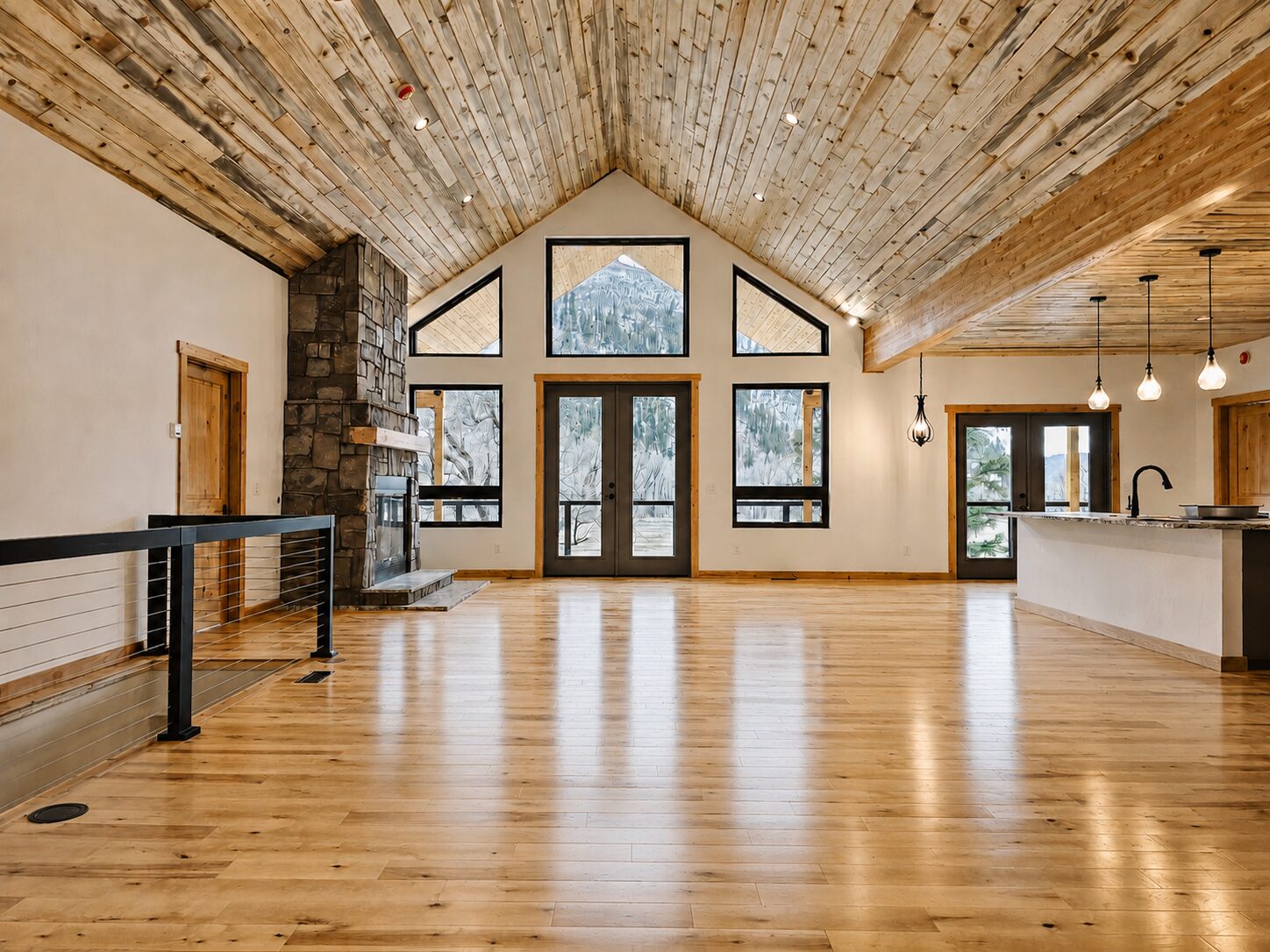 Vaulted great room with tongue-and-groove ceiling